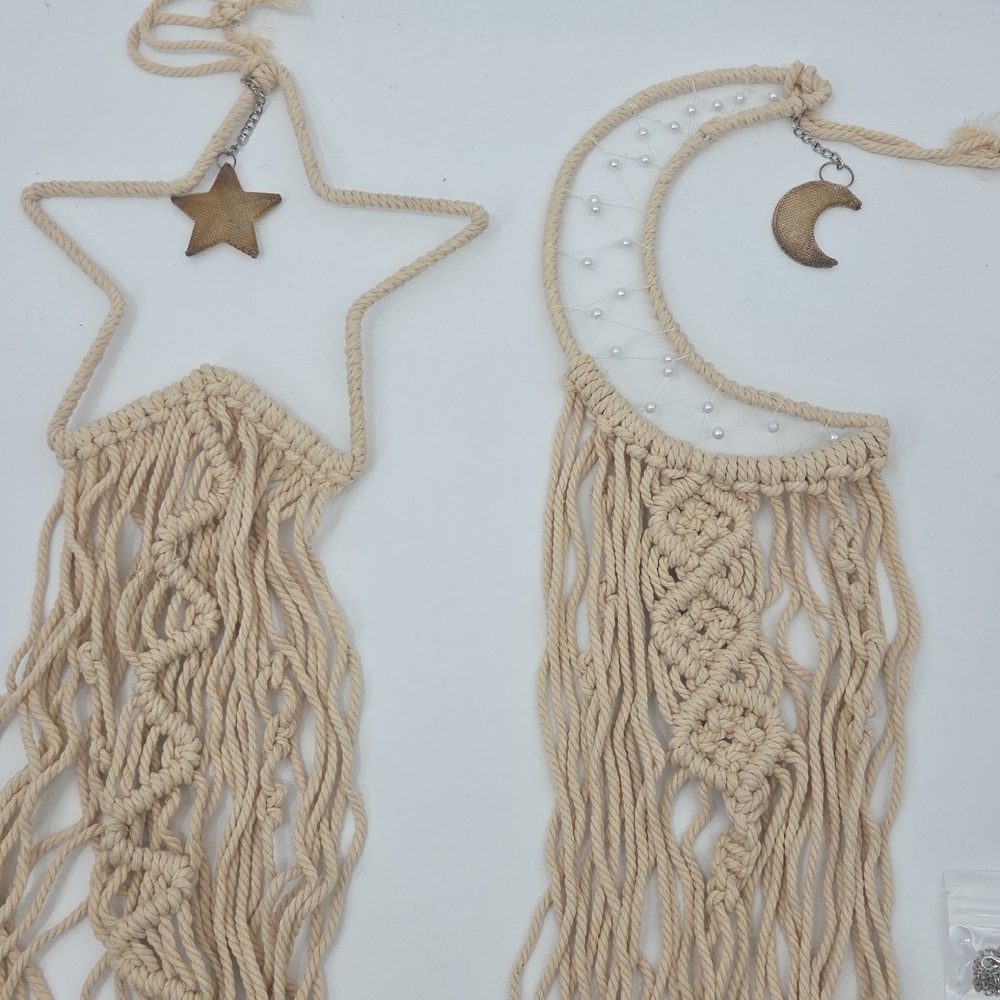 Bohemian Macrame Moon And Star Wall Art With Lights (Minor Assembly Required) - Picture 10 of 16